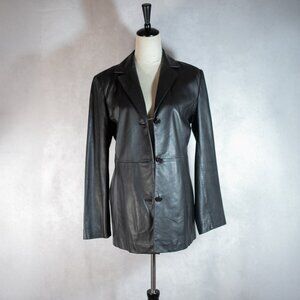Winlit Womens Soft Leather Jacket Blazer Collared Button Front Size M